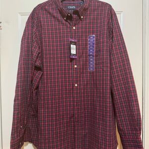 Chaps Men's Red and Blue Plaid Shirt
